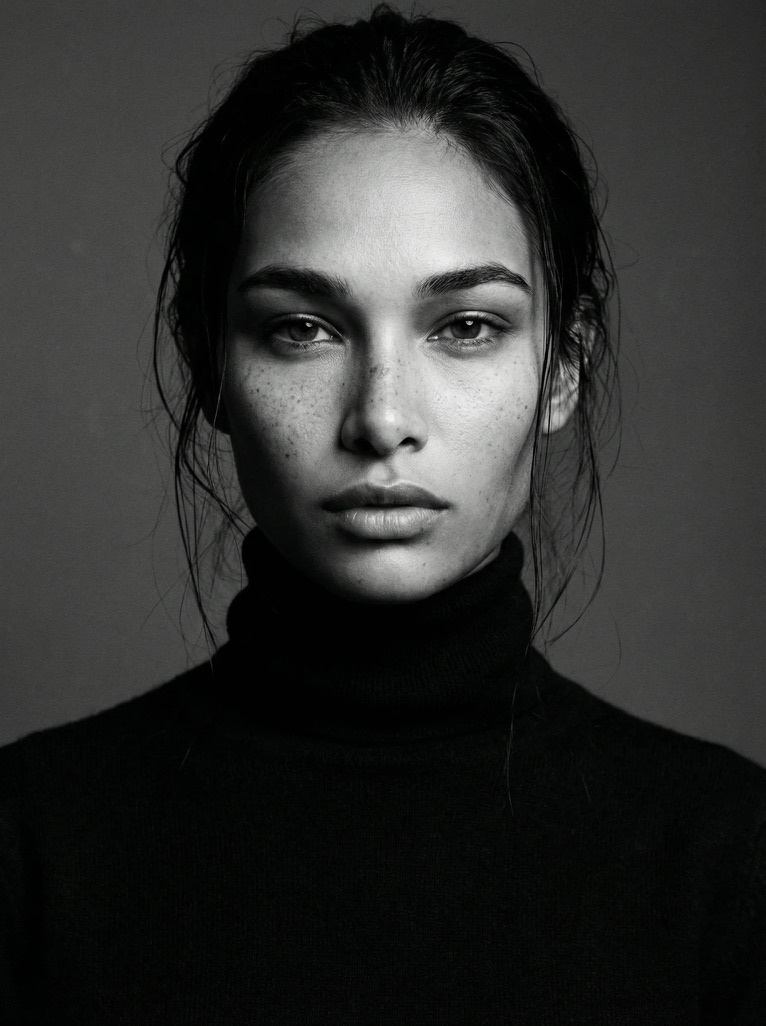 Carmen Cruzoe — monochrome studio portrait